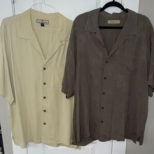 Tommy Bahama Cream and Brown Silk Casual Shirts